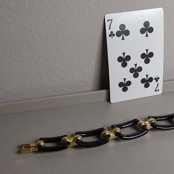 Nice Black And Gold Tone Rectangular Link Bracelet - Picture 7 of 9